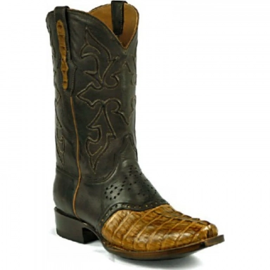 Black Unisex Jack Hueco Cord Caiman Crocodile Tail Cowboy Boot