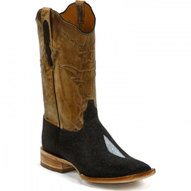 Black Unisex Jack Stars Steers Cord Design Stingray Cowboy Boot