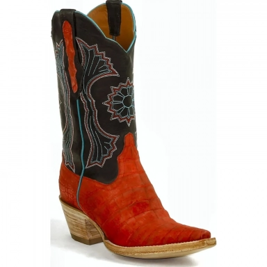 Black Unisex Jack Stitch M-344 Sueded Caiman Belly Western Cowboy Boot