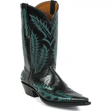 Black Unisex Jack Vamp Inlay 3 Stitch 1200 European Goat Cowboy Boot