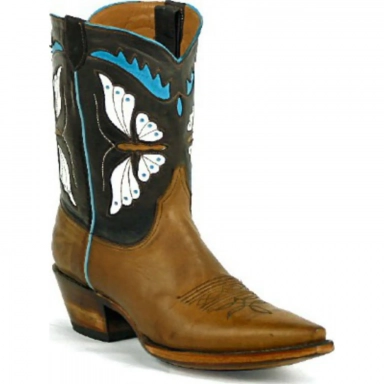 Black Unisex Jack Butterfly Peewee Design Cowboy Boot Tan