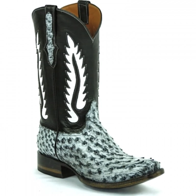Black Jack Mens Terlingua Inlay Design Full Quill Ostrich Cowboy Boot