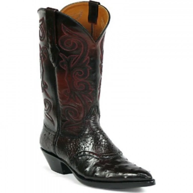 Black Unisex Jack Stitch 720 Full Quill Ostrich Cowboy Boot