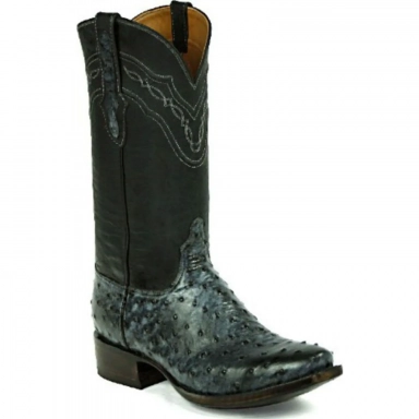 Black Unisex Jack El Paso Cording Full Quill Ostrich Cowboy Boot