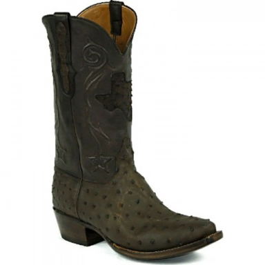 Black Unisex Jack Tex Inlay Design Full Quill Ostrich Cowboy Boot