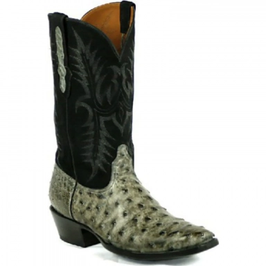 Black Unisex Jack Stitch 258 Full Quill Ostrich Cowboy Boot Greyblack