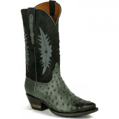 Black Unisex Jack Stefie Inlay Design Full Quill Ostrich Cowboy Boot