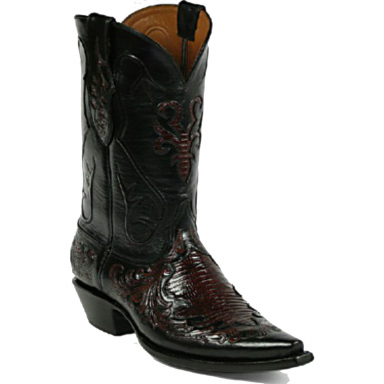 Black Jack Montana & Gibbon Inlays In Teju Lizard Craftsman Hand-Tooled Cowboy Boot HT-101