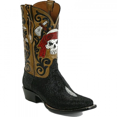 Black Jack Mens Indian Skull Straw Design Craftsman Hand-Tooled Cowboy