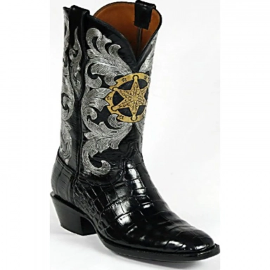 Black Unisex Jack Star Badge Design Craftsman Hand-Tooled Cowboy Boot