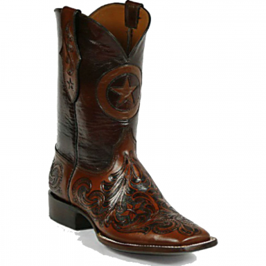 Black Jack Ranger Design & Lonestar Inlay Craftsman Hand-Tooled Cowboy Boot HT-118
