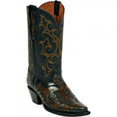 Black Unisex Jack Billy Stitch 2 Craftsman Hand-Tooled Cowboy Boot