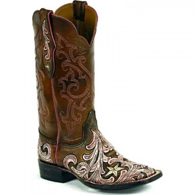 Black Unisex Jack Billy Stitch 2 Craftsman Hand-Tooled Cowboy Boot Tan
