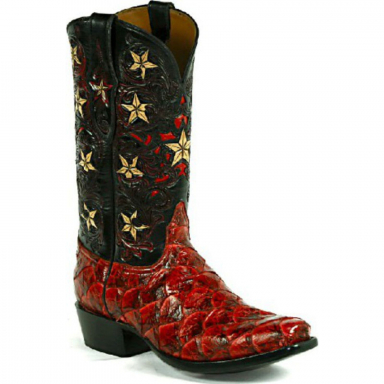 Black Jack Tooled Stars With Cut Out Craftsman Hand-Tooled Cowboy Boot HT-1407