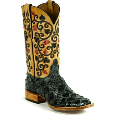 Black Unisex Jack High Roller Design Craftsman Hand-Tooled Cowboy Boot