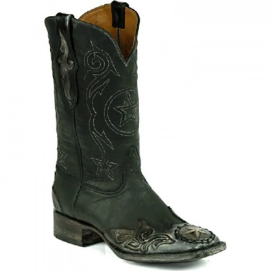 Black Jack Mens Tri-Star Cord Craftsman Hand-Tooled Cowboy Boot Style