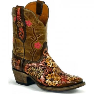Black Unisex Jack Gardenia Inlays Tooled Flower Garden Western Cowboy