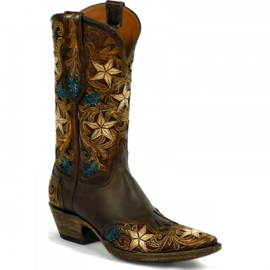 Black Unisex Jack Filigreed 5-STARS Design Western Cowboy Boot
