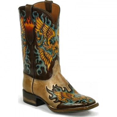 Black Unisex Jack Tooled Star Wings Design Western Cowboy Boot