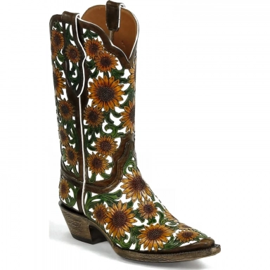 Black Unisex Jack Tooled Filigreed Sunflowers Western Cowboy Boot