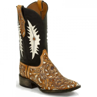 Black Jack Mens Steffie Inlays Tooled Filigreed Leaves Flowers Western