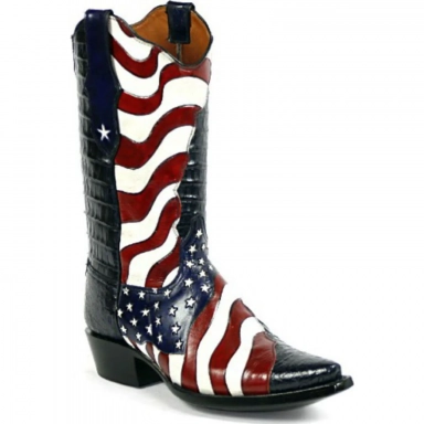 Black Unisex Jack Usa Flag Tooling Craftsman Hand-Tooled Cowboy Boot