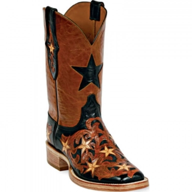 Black Unisex Jack New Star Inlay Craftsman Hand-Tooled Cowboy Boot