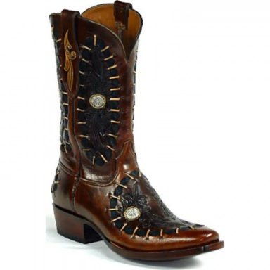 Black Jack Mens Mandellas With Lace Craftsman Hand-Tooled Cowboy Boot