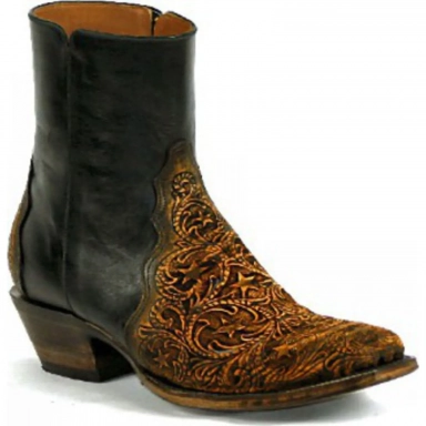 Black Jack Mens Tooled Milano Zipper Craftsman Hand-Tooled Cowboy Boot