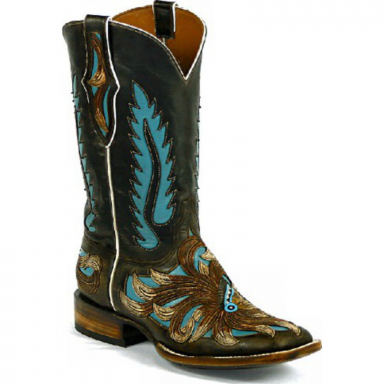 Black Jack Terlingua Inlays Craftsman Hand-Tooled Cowboy Boot HT-1806