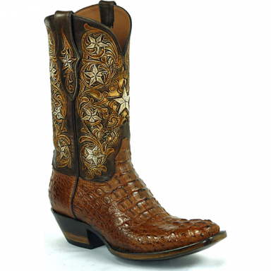 Black Jack Tooled Star Cut Out Design Craftsman Hand-Tooled Cowboy Boot HT-1808