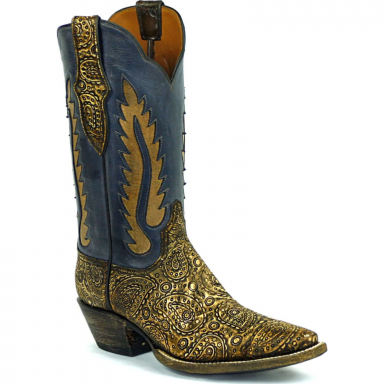 Black Jack Terlingua Inlay Design Craftsman Hand-Tooled Cowboy Boot HT-1809