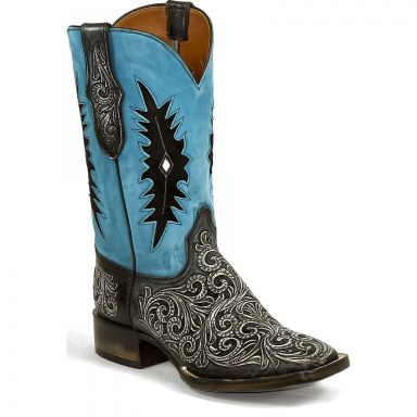 Black Unisex Jack Steffie Inlays Tooled Traditional Scrolls Western