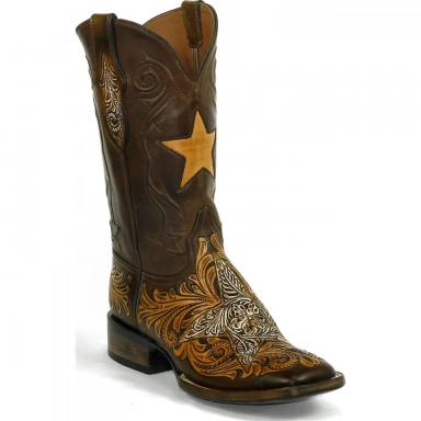 Black Unisex Jack NEW Star Inlay with Cords Western Cowboy Boot