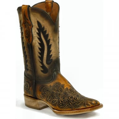 Black Unisex Jack Telingua Inlay Design Western Cowboy Boot