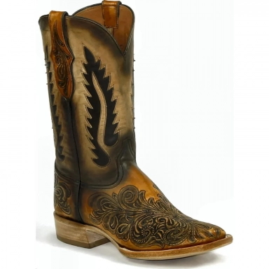 Black Unisex Jack Telingua Inlay Design Western Cowboy Boot