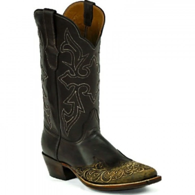 Black Unisex Jack Hueco Cording Craftsman Hand-Tooled Cowboy Boot