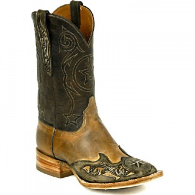 Black Unisex Jack Tri-Star Cording Craftsman Hand-Tooled Cowboy Boot
