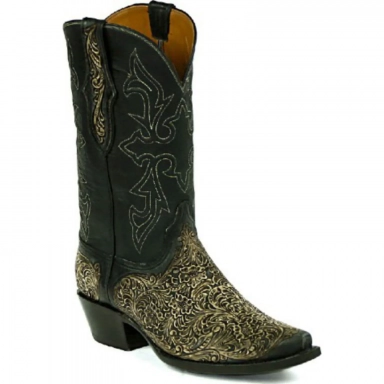 Black Jack Mens Hueco Cording Craftsman Hand-Tooled Cowboy Boot Style