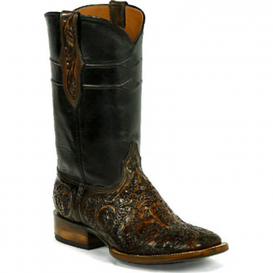 Black Jack Double Diamonds Cord Design Craftsman Hand-Tooled Cowboy Boot HT-308