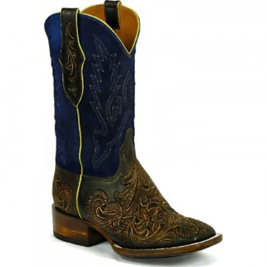 Black Unisex Jack Marfa Cord Design Craftsman Hand-Tooled Cowboy Boot