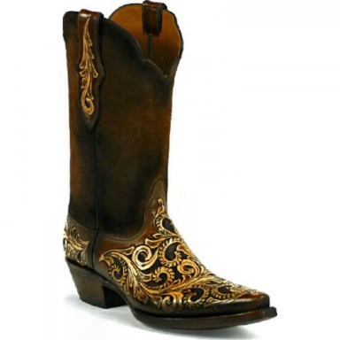 Black Unisex Jack Plain Tops Craftsman Hand-Tooled Cowboy Boot Brown