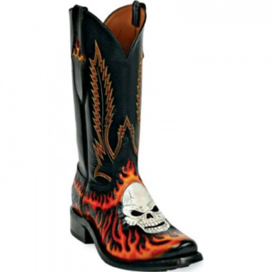 Black Unisex Jack Flame Skull Vamp Cross Heel Counter - Feather Stitch