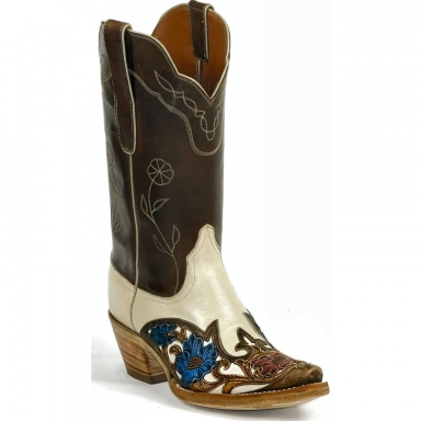Black Unisex Jack Gardenia Inlays with colllar Stitch Tooled Filigreed