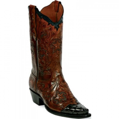 Black Unisex Jack Ranger Design Craftsman Hand-Tooled Cowboy Boot