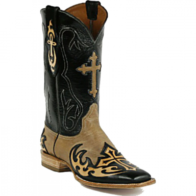Black Jack Tattoo Design I Hand Tooled Wing Tip & Heel Foxing I Shield Cross Inlay Tops Craftsman Ha