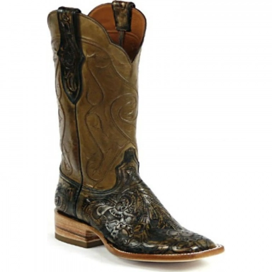 Black Unisex Jack Swirl Cord Craftsman Hand-Tooled Cowboy Boot