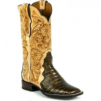 Black Unisex Jack Triad Tooled Tops Craftsman Hand-Tooled Cowboy Boot