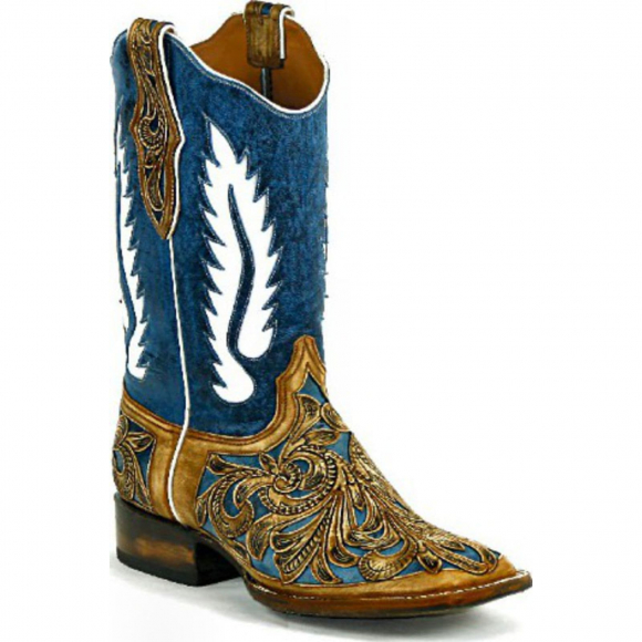 Black Jack Terlingua Inlays Craftsman Hand-Tooled Cowboy Boot HTP-238