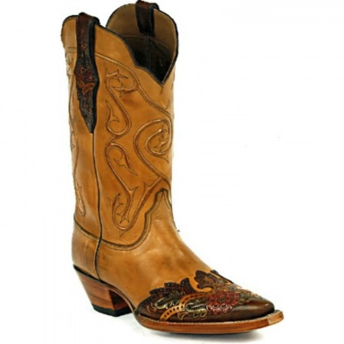Black Jack Mens Swirl Cord Craftsman Hand-Tooled Cowboy Boot Tanbrown
